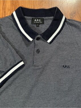 A.P.C. Paris Knitted Cotton Polo Shirt Black White Charcoal Size XL
